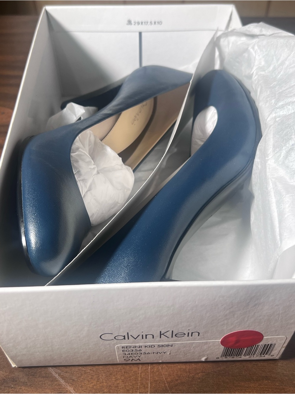 Calvin Klein Navy Blue Leather Block Heel Pumps - Picture 3 of 7